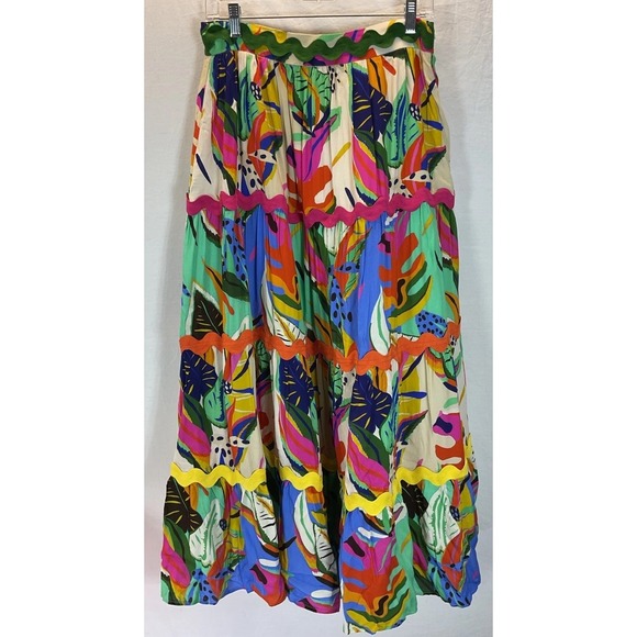 NEW Palms Away Tiered Colorful Maxi Skirt Boho Artsy colorful tropical LG - Picture 1 of 12